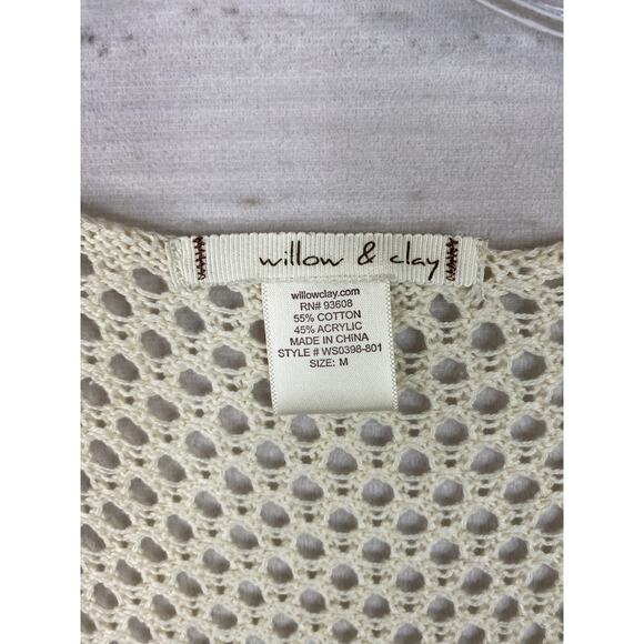 Willow And Clay Top Womens M Cream Bohemian Crochet Lace Open Knit Fringe - Picture 3 of 9